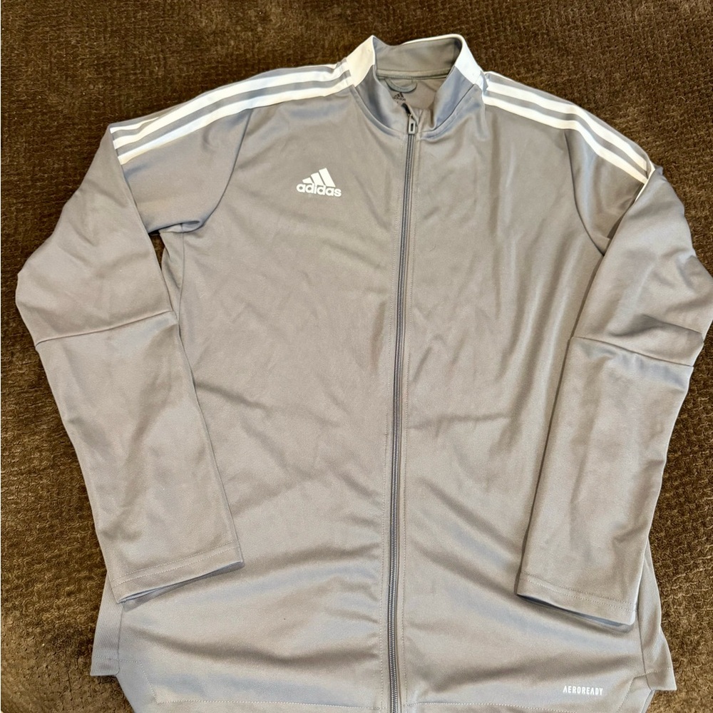 adidas Men's Gray Full-Zip Lightweight Track Jacket with White Stripes